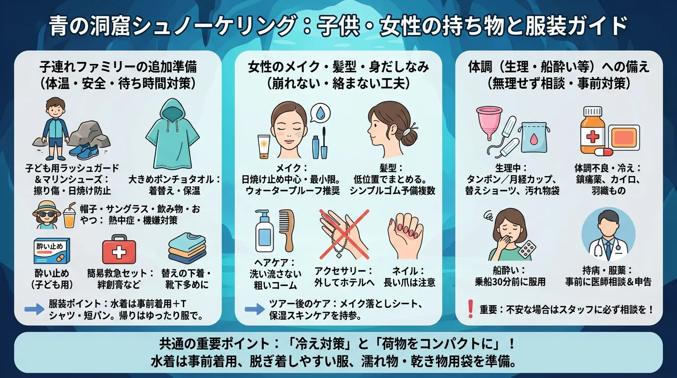 子供や女性が青の洞窟に参加するときの持ち物と服装